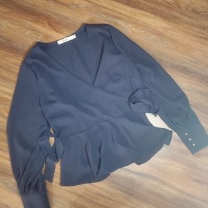 JustFab Navy Wrap Peplum Blouse